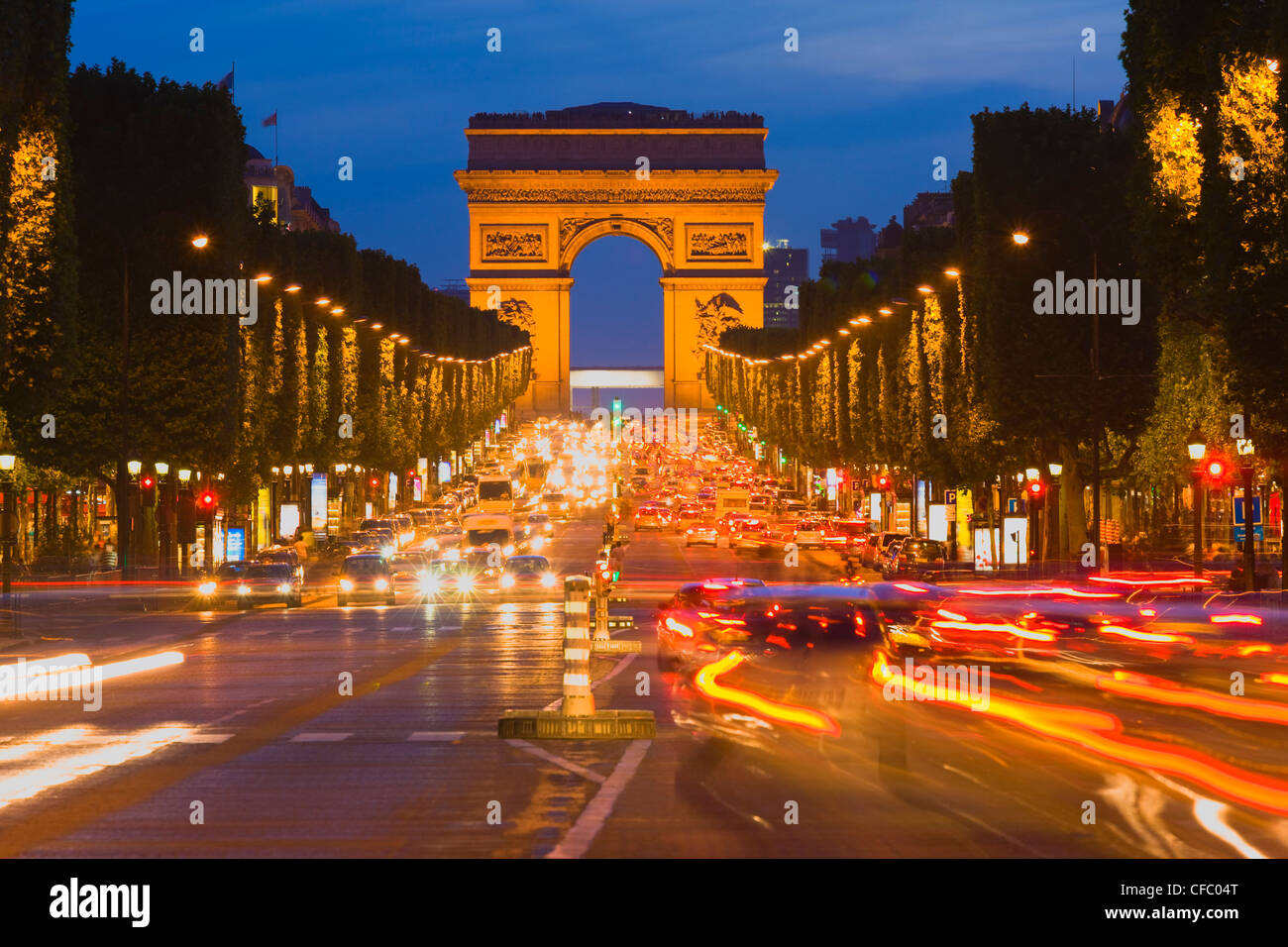 The Champs Elysees And Arc De Triomphe At Night Paris