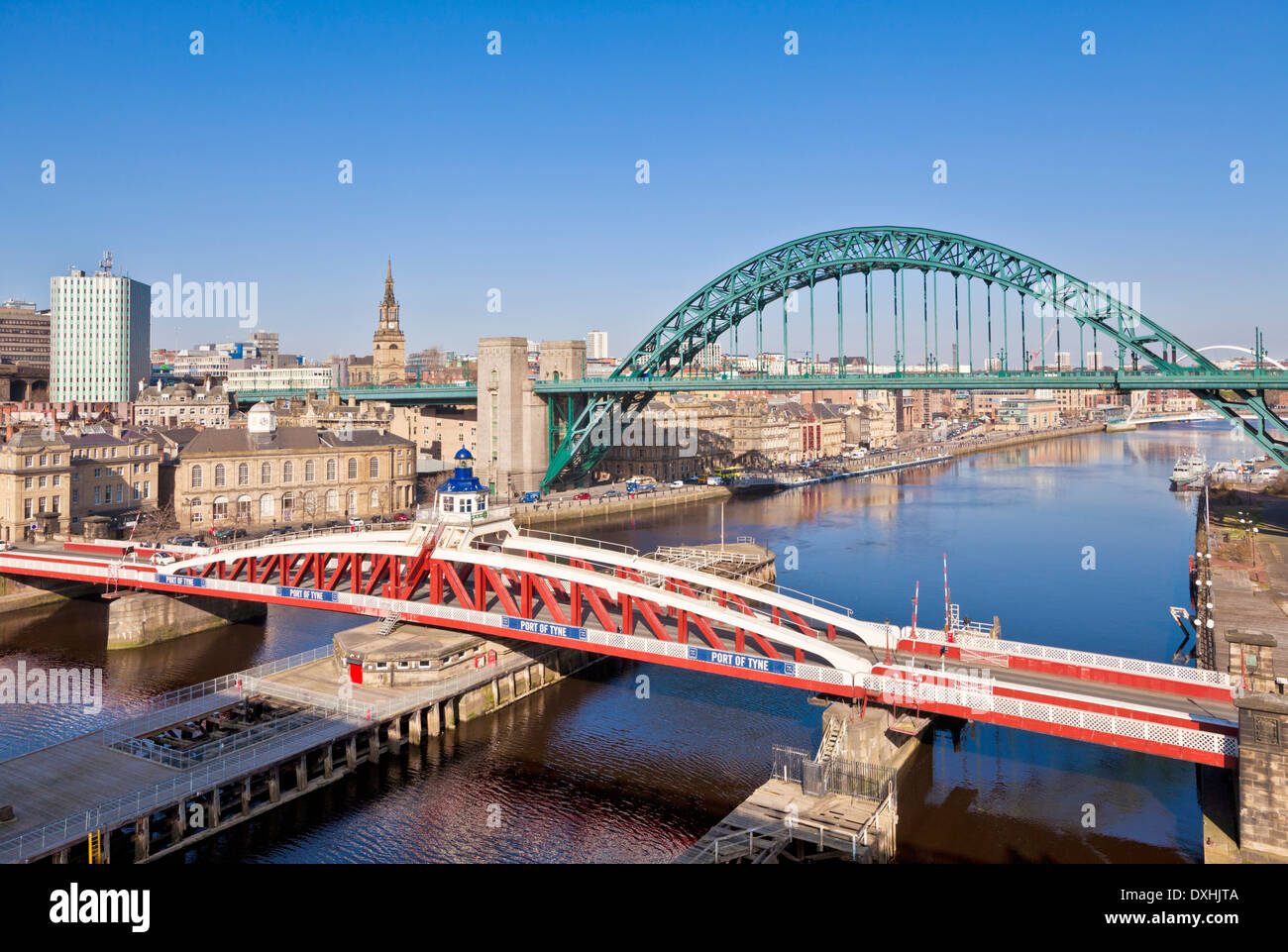 Newcastle Upon Tyne City Skyline With Tyne Bridge And Swing