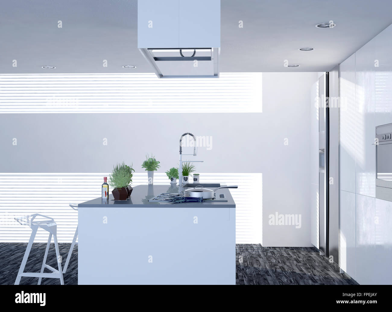 Compacto Branco Brilhante Em Plano Aberto E Cozinha Com Uma Compacto Branco Brilhante Em Plano Aberto E Cozinha Com Uma
