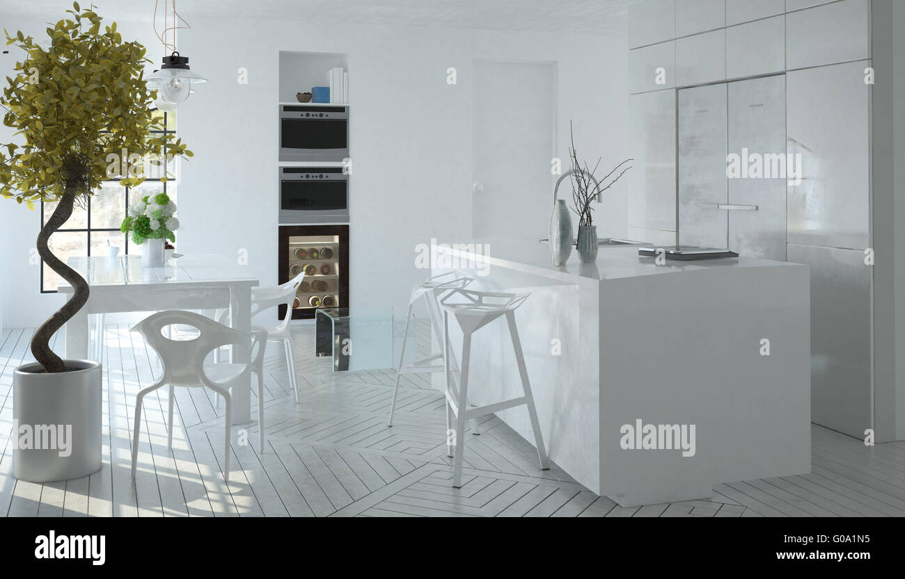 Moderna Cozinha Compacta Monocrom Tica Branco Interior Com Moderna Cozinha Compacta Monocrom Tica Branco Interior Com