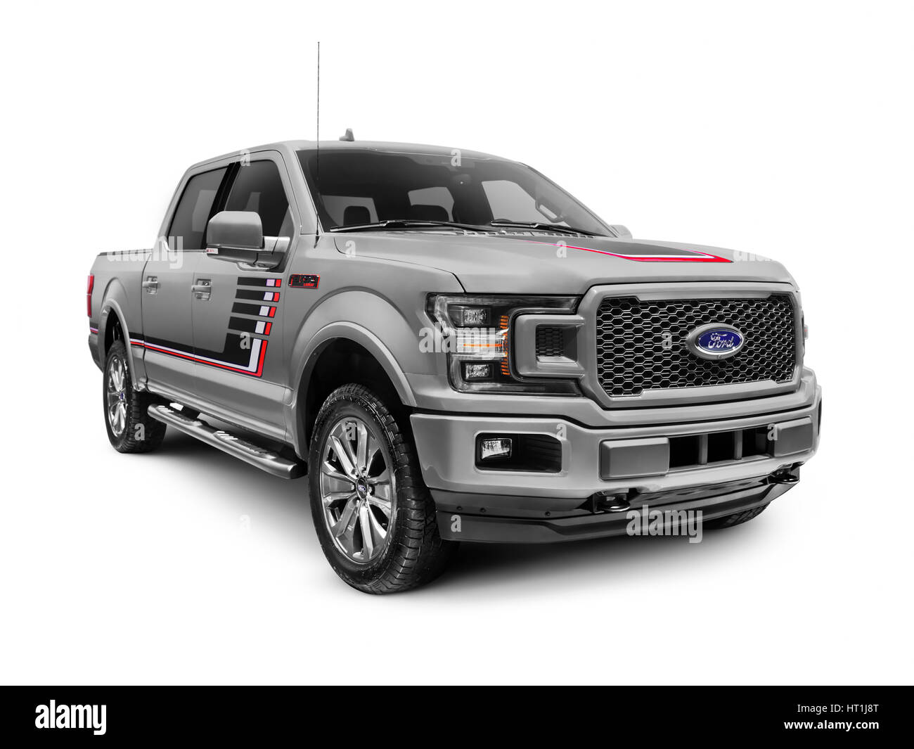 Gray 2018 Ford F 150 Lariat Pickup Truck Isolated On White