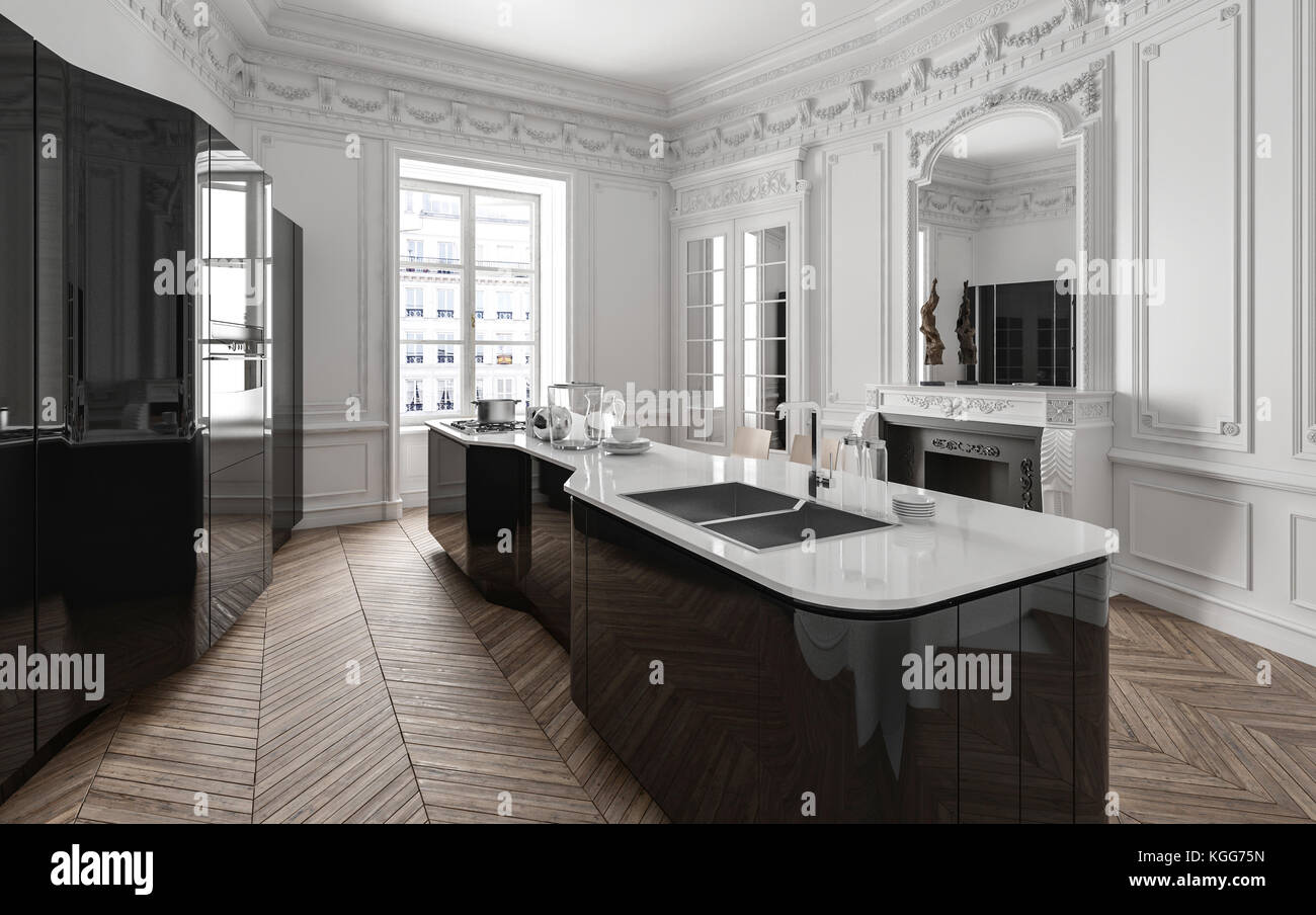 Classe Elegante Preto E Branco Cozinha Moderna Com Electrodom Sticos Classe Elegante Preto E Branco Cozinha Moderna Com Electrodom Sticos