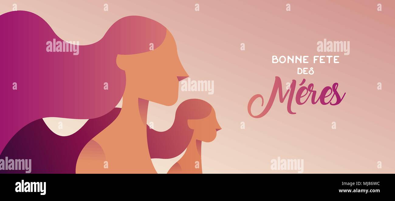 Mothers Day Web Banner In French Language Of Mom And Little Girl