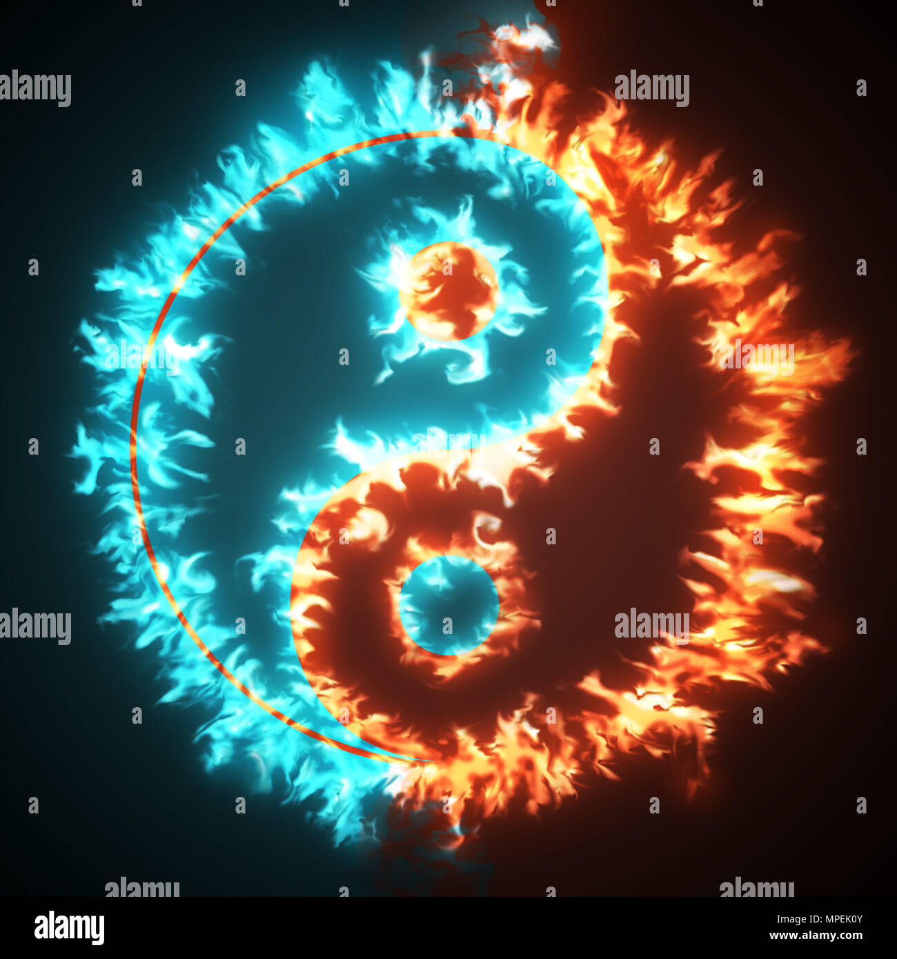 Yin And Yang Symbol On Red And Blue Fire Concepts Of The - 