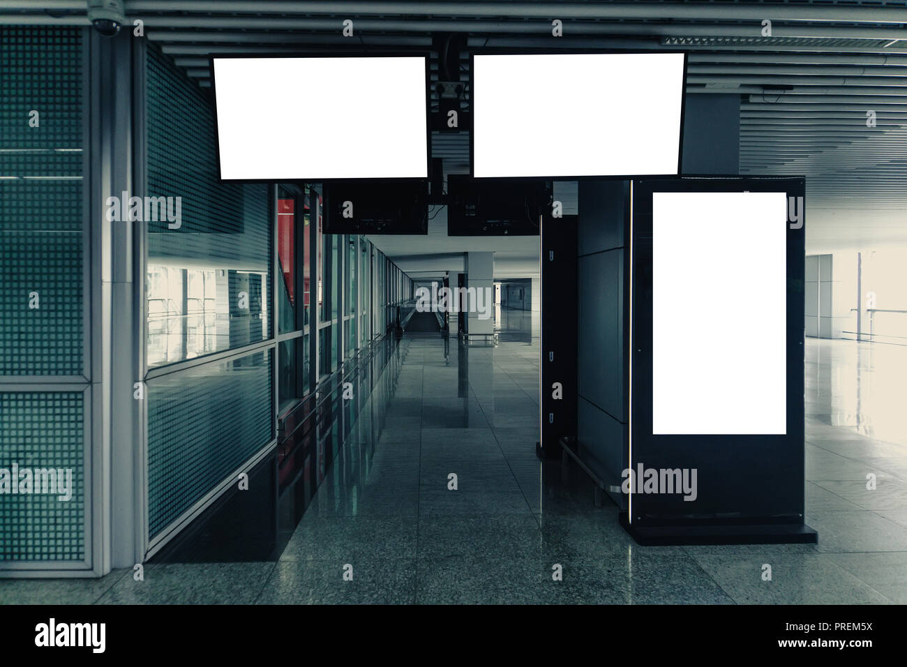 Mock Up Banners Billboard Display Escalator Blur People In Subway